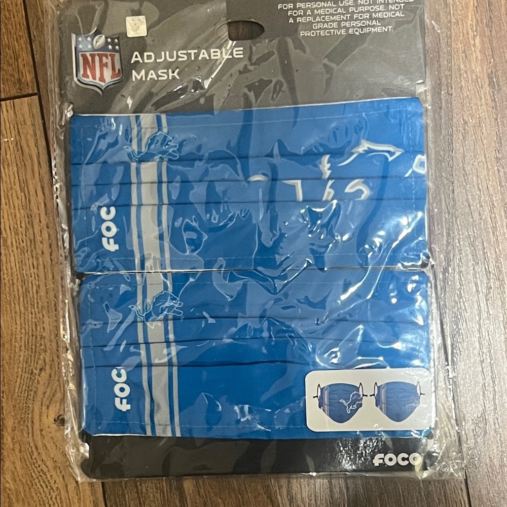 NFL Detroit Lions Adjustable Blue Face Mask Set 2